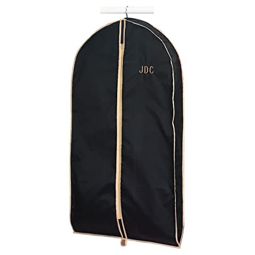 Lillian Vernon Monogram Garment Bag for Men & Women – Personalized 40” Clothing Protector for Suits, Dresses, Gowns, Costumes, & Uniforms, Heavy Duty Black Poly Bags for Travel & Storage