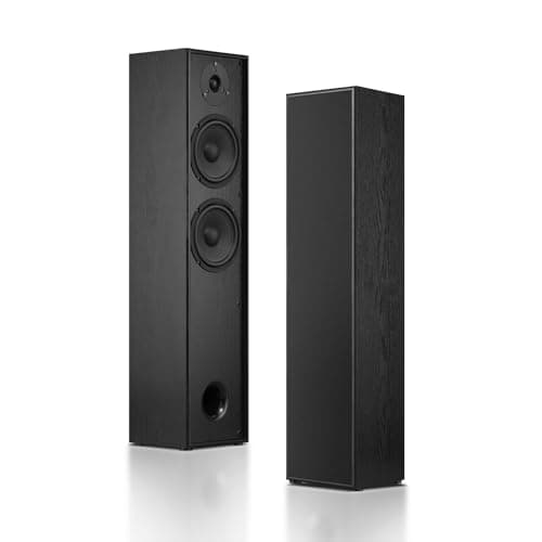 Elimavi Passive Floorstanding Stereo Speakers, Tower Design with 1" Tweeter and 6.5" Woofer, Two-Way System, 4-Ohm Impedance, 120W RMS, Sturdy MDF Cabinet, Ideal for Home Theater Systems, Black