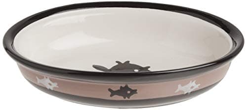 PetRageous 10070 Oval City Pets Stoneware Cat Bowl 6.25-Inch Wide and 1.5-Inch Tall Saucer with 1-Cup Capacity is Dishwasher and Microwave-Safe for Small Cats or Large Cats, Black and Brown
