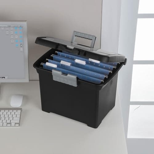 Sterilite 4-Pack Portable File Box, Stackable Container for Letter Hanging Folders, Black - Paper Document Plastic Storage Organizer with Latching Lid for Home, Office, and Dorm Organization 6
