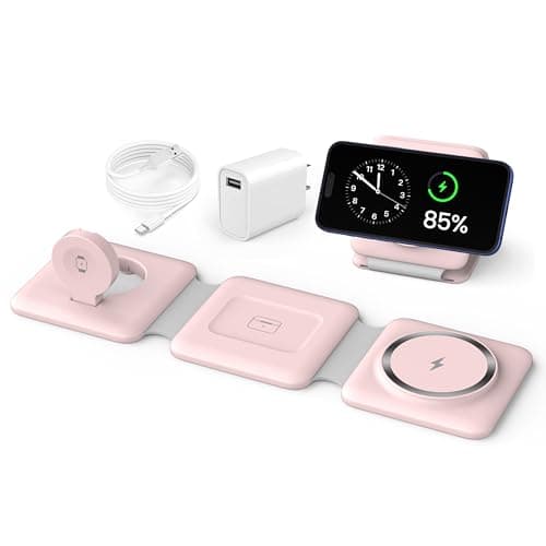 Charging Station for Apple Multiple Devices: 3 in 1 Foldable Magnetic Wireless Charger Stand - Travel Charging Dock Compatible with iPhone 16 15 14 13 12 Pro Max Plus Apple Watch AirPods