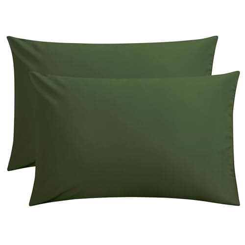 FLXXIE Pillow Cases Queen, Soft Microfiber Pillow Covers with Envelope Closure, Wrinkle Resistant Pillowcases, 2 Piece Set, 20x30, Olive Green