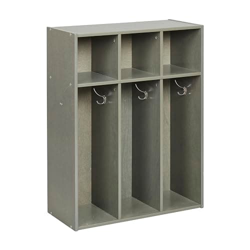 ECR4Kids Streamline 3-Section Toddler Coat Locker with Cubby Storage, Kids Furniture, Grey Wash