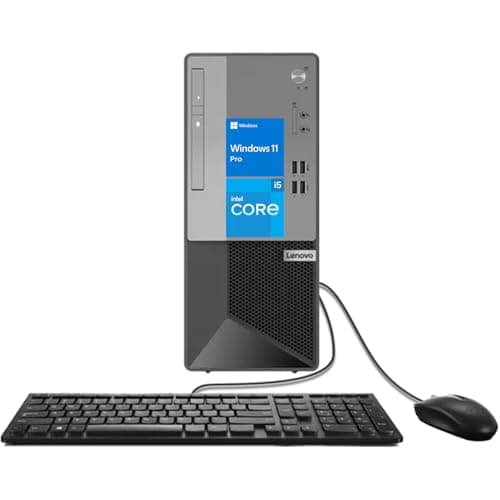 Lenovo V50t Tower Desktop Computer | Intel 6-Core i5 Processor | 32GB RAM | 1TB SSD | DVD-RW | 2-Monitor Support 4K | HDMI | RJ-45 | VGA | Wi-Fi | Wired Keyboard & Mouse | Windows 11 Pro | Black
