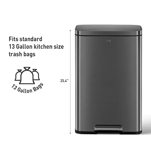 EKO Madison Matte Black 50 Liter/13.2 Gallon Step Trash Can with Inner Liner - Fingerprint Resistant Finish 5