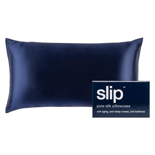 slip King Pure Silk Pillow Case - 100% Pure 22 Momme Mulberry Silk- King Size Standard Pillow Case - Anti-BedHead, Anti-Sleep Crease, Navy (20" x 36")