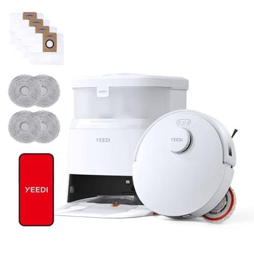 Yeedi M12 Ultra Plus Robot Vacuum & Mop – White Upgraded Version | 11800Pa Stronger Suction, ZeroTangle Hair-Free Brush, Includes 4 Dust Bags, Auto Hot-Water Mop Wash & Dry