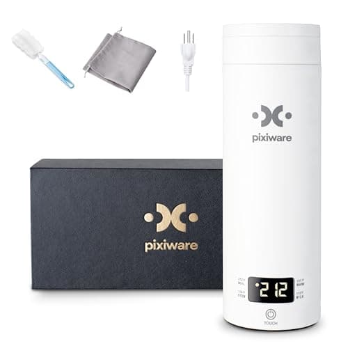 Pixiware Travel Kettle Twist Lid for Hot Water on the Go 450ml – Small Portable Mini Electric Kettle – 4 Smart Temp Presets – Auto Shut-Off – Leak-Resistant – Stainless Steel BPA-Free 304