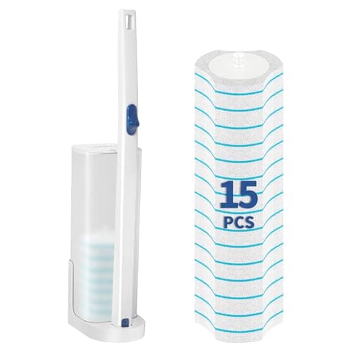 BOOMJOY Disposable Toilet Brush Set with 15 Wand Refills, Toilet Bowl Cleaner Wand with Holder, Toilet Cleaning System Starter Wand Kit, Bathroom Cleaning Set