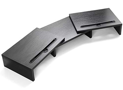 LORYERGO Monitor Stand Wood Material with Adjustable Length and Angle 2 Extra Functional Slot Monitor Riser Desktop Organiser Stand for PC Monitor Printer etc. Black
