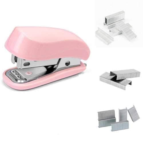 Pink Color Mini Stapler with Staples,Small Cute Stapler for Desk,Gift for Student or Office Use (Pink)