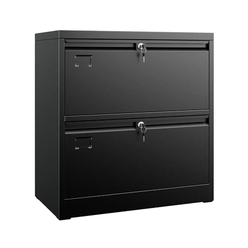 Aobabo 2 Drawer Lateral File Cabinet, Lockable Metal Filing Cabinet with Name Card, Suitable for Home Office School Hanging Files Letter/Legal/F4/A4 Size,Required-Assembly,Black