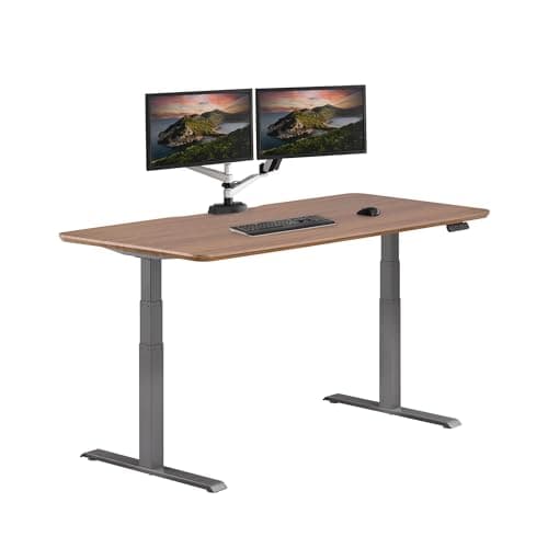 Vari Electric Standing Desk - Varidesk Height Adjustable Sit/Stand Desk - Dual Motor with Memory Presets, Stable T-Style Legs - Gaming or Home Office Workstation - 72”x30”, Walnut