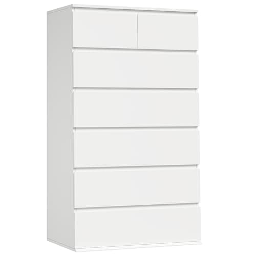 FOTOSOK 7 Drawer Dresser, White Dresser Tall Dresser, 23.6W x 15.7D x 46.7H in White Chest of Drawers with Large Storage Space for Home