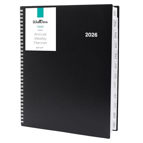 WallDeca 2026 Planner, Agenda Planner With Weekly And Monthly View, Daily Agenda Book And Yearly Planners Calendar Book, Spiral Bound With Tabs, Notes, Goals And Holidays (8.5 x 11 in)