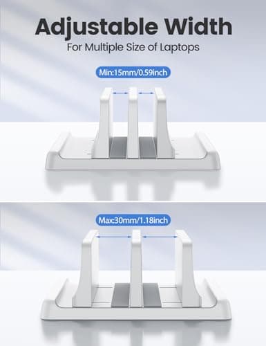 Vaydeer Vertical Laptop Stand for Desk, Dual Slots Plastic Laptop Holder Organizer with Space Saving 4-in-1 Design, Adjustable Laptop Stand Storage Supports MacBook, Chromebook, Surface, Dell (White) 7