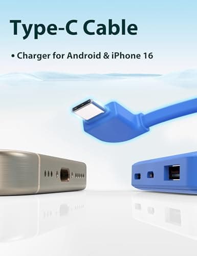 miisso 6000mah Ultra Slim Built in Cables Power Bank, Card Size Built in USB C Cords Battery Pack Portable Charger for Phones, 3 Output External Battery Pack Compatible with iPhone, Deep Blue 6