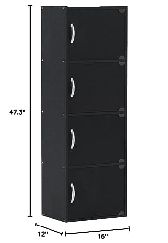 HODEDAH IMPORT 4-Shelf Bookcase Cabinet, Black 3
