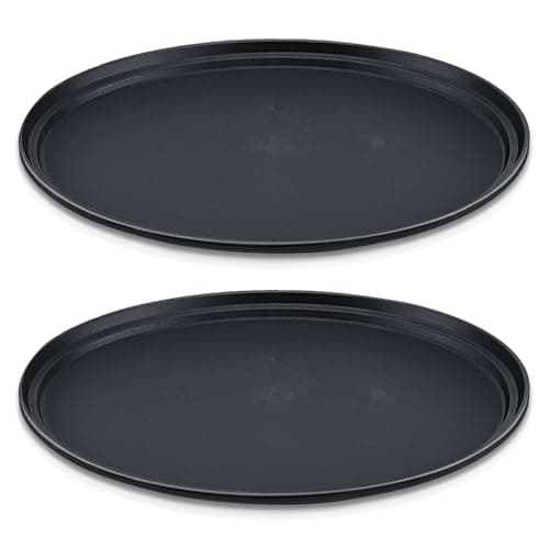 2 Pcs 24" x 29" Oval Restaurant Serving Trays Large Plastic Food Serving Tray Non Slip Rubber Lined Black Serving Tray for Cafeteria