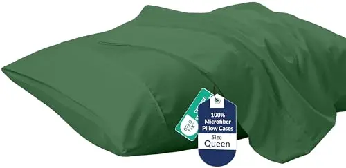 Royale Linens Queen Pillowcase Set of 2 - Bed Pillow Cover - 20" x 30" - Pillowcases - 1800 Brushed Microfiber, Wrinkle & Fade Resistant - Soft & Cozy- Queen Size Pillow Case (Hunter Green)