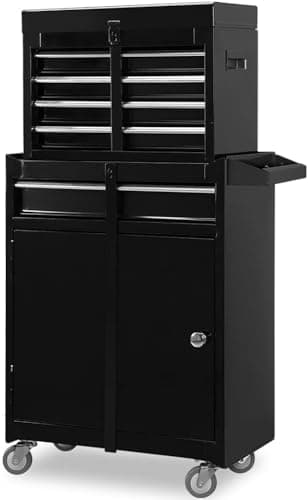 BIG RED ATBT1204R-BLACK-2 Torin Rolling Garage Workshop Tool Organizer: Detachable 4 Drawer Tool Chest with Large Storage Cabinet and Adjustable Shelf, Black