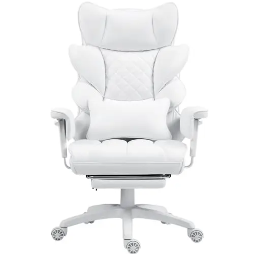 Dowinx Big and Tall Office Chair with Pocket Spring Cushion and Lumbar Support,High Back Computer Gaming Chair with Adjustable Armrests,Executive Desk Chair with Footrest,(PU Leather, White)