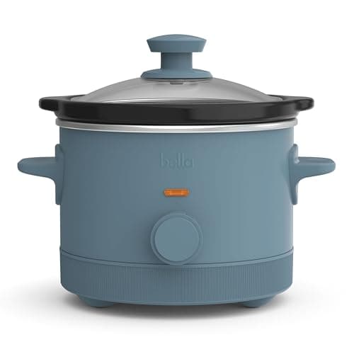 bella 1.5 Qt Slow Cooker with 3 Heat Manual Control, Ceramic Nonstick Coating, Dishwasher Safe Stoneware Pot and Tempered Glass Lid, Tangle Free Cord Wrap & Cool Touch Handles, Surf