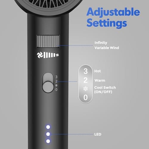 SIYOO Professional Hair Dryer Ionic Blow Dryer with Diffuser and Nozzle, 1600 Watt Negative Ions Salon Light Hairdryer for Man Women Black 6