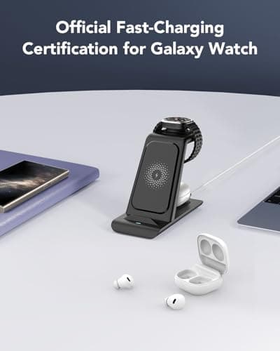 3 in 1 Wireless Charging Station for Samsung Wireless Charger for Galaxy Watch 8/7/6/5/Pro, Galaxy S25/Edge/Ultra/S25+/S24/S23/Note 20/10/Z Flip 7/6 Fold 7/6 Galaxy Buds 3/2/Pro/Live Multiple Devices 6