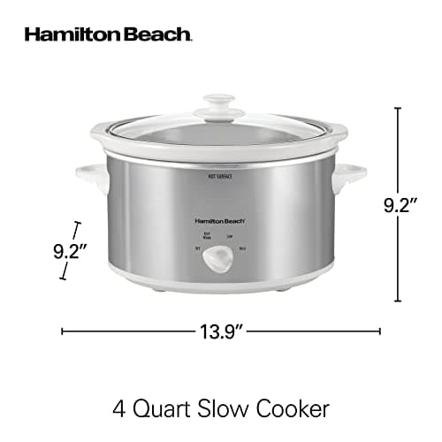 Hamilton Beach 4-Quart Slow Cooker with 3 Cooking Settings, Dishwasher-Safe Stoneware Crock & Glass Lid, Stainless Steel (33140G) 8