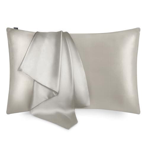 LILYSILK 100% Silk Pillowcase 1PC 25MM Pure Bed Pillowcase for Hair & Skin Terse Envelope Double-Sides Charmeuse Silk, Silvergray Standard 20x26 inches