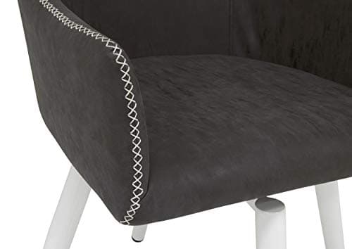 Calico Designs Sydney Swivel, Mid Back Home Office Accent Chair with Arms, No Casters, in White Metal Legs/Crinkled Patterned Dark Gray Faux Leather with Stitching Detail, Grey 6