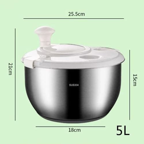 MOUNW 6L Salad Spinner, Stainless Steel Large Vegetable Washer, PP Lid, for Fruit Washer， Pasta and Fries Spinner 5