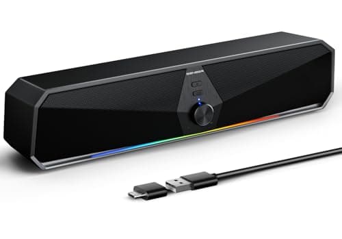 SENZER CS30 Bluetooth Computer Speakers for Desktop, USB Plug & Play PC Speakers with Dynamic LED Light, Stereo Sound Soundbar for Desktop Laptop Monitor (USB-C Adapter Included)