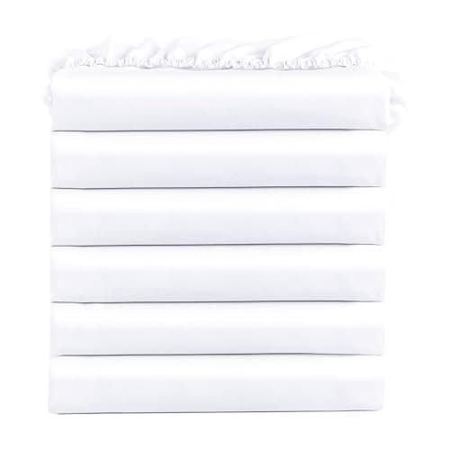 FreshCulture Twin Fitted Sheets, Bulk Pack of 6, Deep Pocket, Soft Microfiber Bottom Sheets for Home, Salons, Hotels, Twin Size Fitted Sheets Only (White)