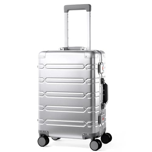 VentureVault All Aluminum Carry On Luggage 22x14x9 Airline Approved，Zipperless Luggage Premium Aluminum Suitcase Luggage, Hard Shell Carry On Luggage with Spinner Wheels (silver, 20inch)