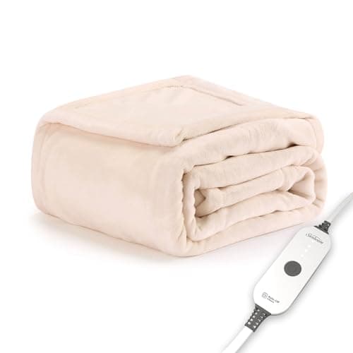 Sunbeam Electric Throw Royal Posh Velvet Heated Blanket, 4 Heat Settings, 4-Hour Auto Shut-Off, Fast Heating, Lush, Silky, and Ultra Comfy, Champagne Color, 50" x 60"