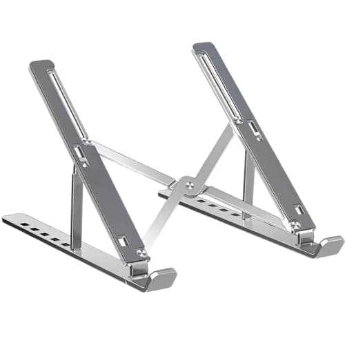 kpxidong Aluminum Alloy Laptop Senior - Upgraded Design+7 Angles Adjustable Aluminum Ergonomic Foldable Portable Desktop Holder Apply HP, Dell9-17” Laptops,Laptop Riser Laptop Accessories（Silvery）