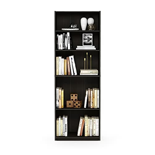 Furinno JAYA Book Shelf, 5-Tier Bookshelf, Bookcase with Adjustable Shelves, 9.5" x 24.5" x 71.2", for Organization and Storage, for Living Room, Bedroom, Home Office, Espresso 6