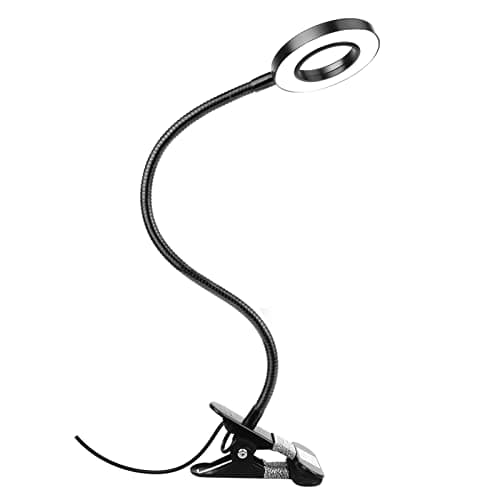 Woputne Desk Lamp Clip Light, 10 Dimmable Brightness 3 Light Modes Reading Light, Clamp Bedside Lamp (Black)