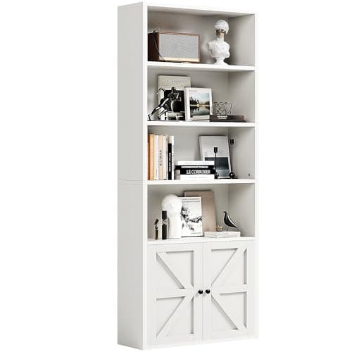 oneinmil 71.5" Tall Bookshelf and Bookcase, 6-Tier Wooden Bookshelves with Cabinet Doors, Floor Bookshelves and Office Storage Cabinets for Home Office, Living Room (White 1 Pack, 6-Tier)