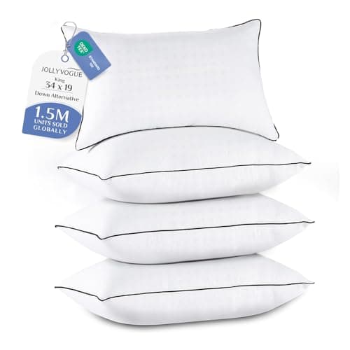 JOLLYVOGUE King Size Pillows Set of 4, Collection Bed Pillows for Sleeping, Hotel Quality Pillows for Side, Back and Stomach Sleepers, Soft and Supportive Oeko-Tex Certified Down Alternative Filling