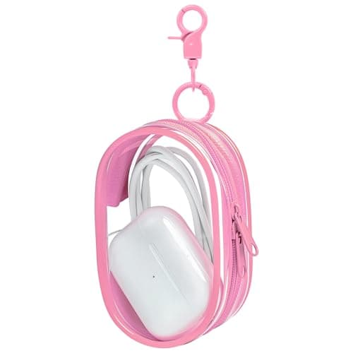 Linsaner 1|2|4 Pack Storage Bag for Organizing Data Cables, Earphone, Chargers, Keys, Change, Blind Box Doll Transparent Display Bag, Tech Pouch, Portable Multi-Function Storage (Pink, 1Pack)