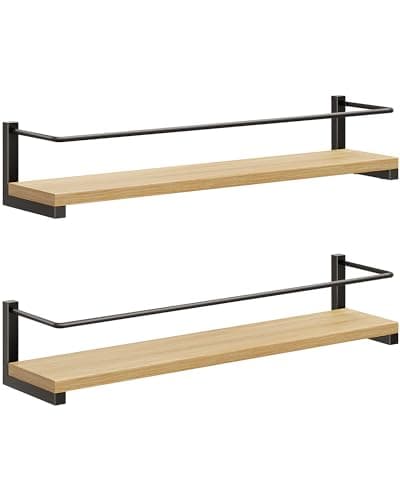 OROPY Spice Rack Wall Mounted, Rustic Wood Hanging Rack for Over The Stove, Kitchen Wall, 2 Pack