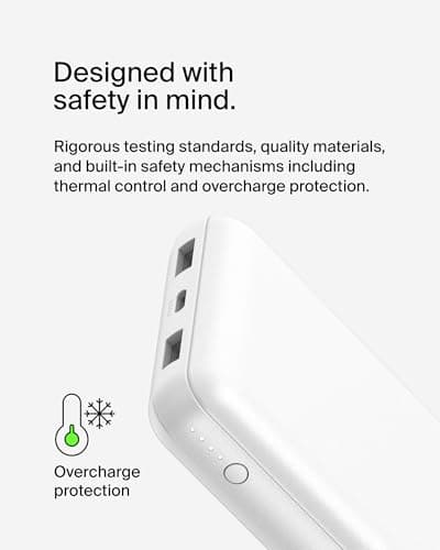 Belkin Portable Charger, USB C Power Bank 20000 mAh w/ 1xUSB-C Port & 2xUSB-A Ports, 15W w/Type-C to Type-A Cable - iPhone 17, Samsung Galaxy S25, Nintendo Switch 2, Google Pixel 10, etc. - White 10