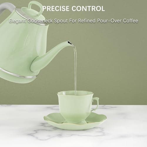 Anfilank Electric Gooseneck Kettle, 1L 1500WFast Boil, 100% Stainless Steel BPA Free Pour-Over Coffee & Tea Kettle,Water Boiler with Auto Shut & Boil-Dry Protectio,Green 8