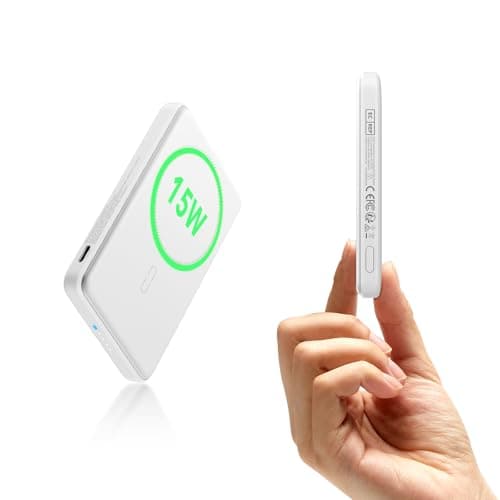 ESR for MagSafe Power Bank, 0.55 in Ultra-Compact 5,000mAh MagSafe Portable Charger,15W Ultra-Fast Battery Pack, 20W USB-C MagSlim Charger with Cable for iPhone 17/16/15/14/13/12, White