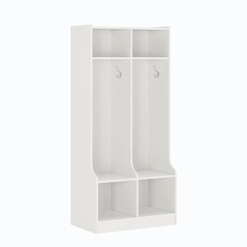 IDEALHOUSE 2-Section Classroom Coat Locker with 4 Cubbies, Daycare Cubby Storage Organizer with 4 Hooks for Home, School, Nursery, Kindergarten, White 7