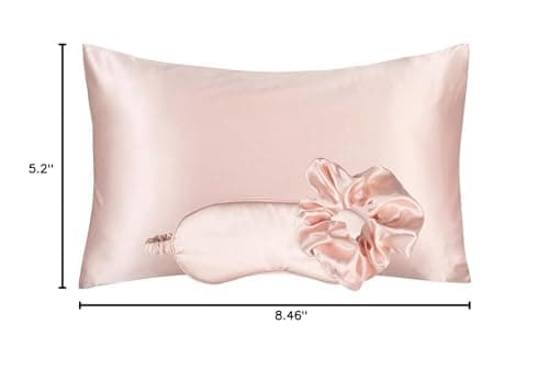 KISMETICS - Vegan Silk Sleep Set, Vegan Silk Pillowcase with Large Scrunchie and Eye Mask for Hair and Skin, Self Care Essential Satin Night Routine Kit (Blush Color) 8