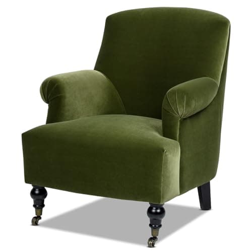 Jennifer Taylor Home Eloise Farmhouse Coastal Pleated Sock Living Room Accent Arm Chair, Olive Green Performance Velvet